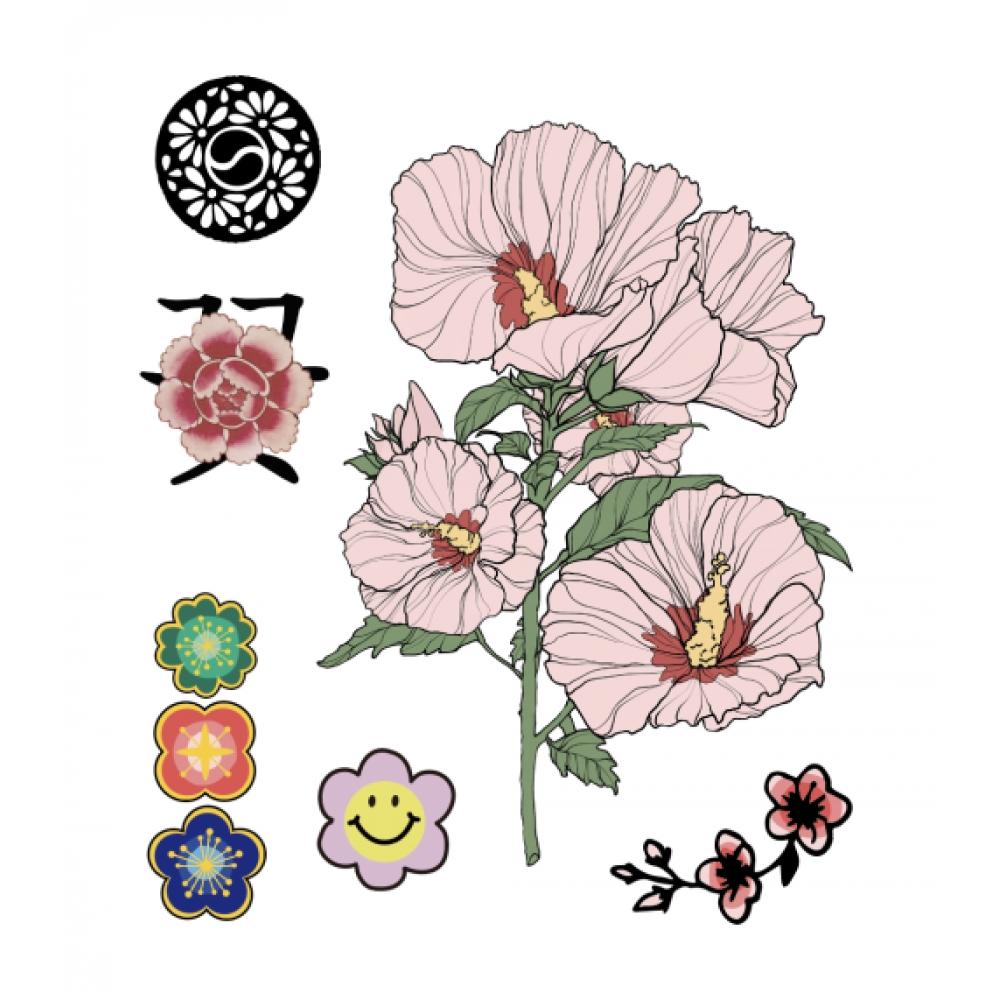 Teenytiger Mugunghwa Flower Tattoo Sticker That Can Be Applied Without Water Or scissOrs NONE