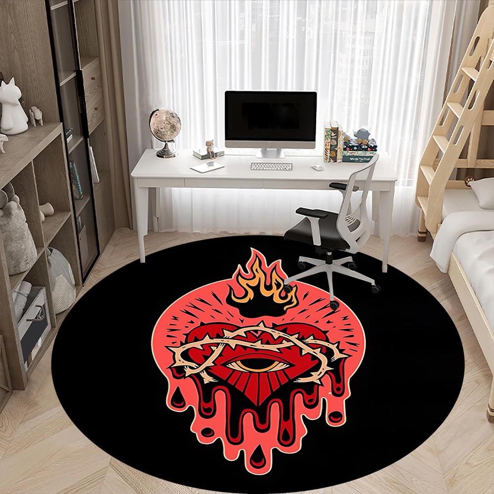 1pc Heart Flame Office Round Area Rug,  Mat Suitable For Office, Under Office Chairs Bedroom Living Room Home Decor, Room Deco