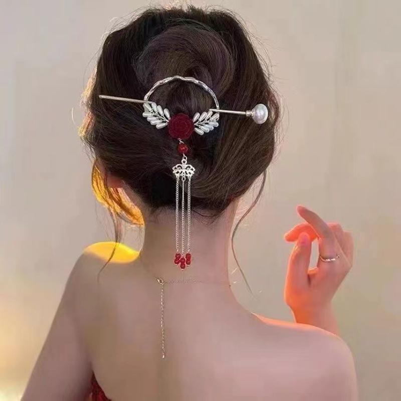Chinese Style New Headwear Floral Hair Sticks for Women Tassel Hairpin Modern Hanfu Style Hair Clip Female Hair Accessories