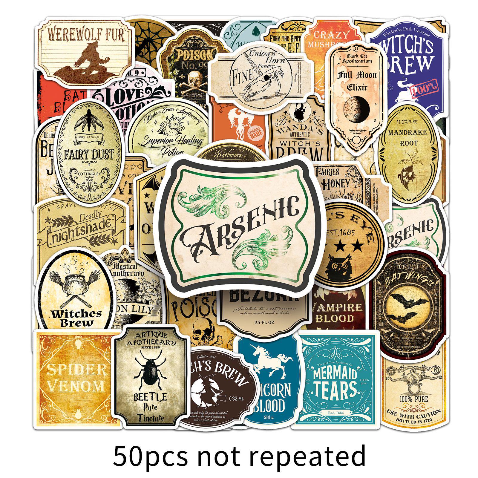 50pcs Creative Waterproof Potion Label Stickers for Water Cups, Journals & Notebooks