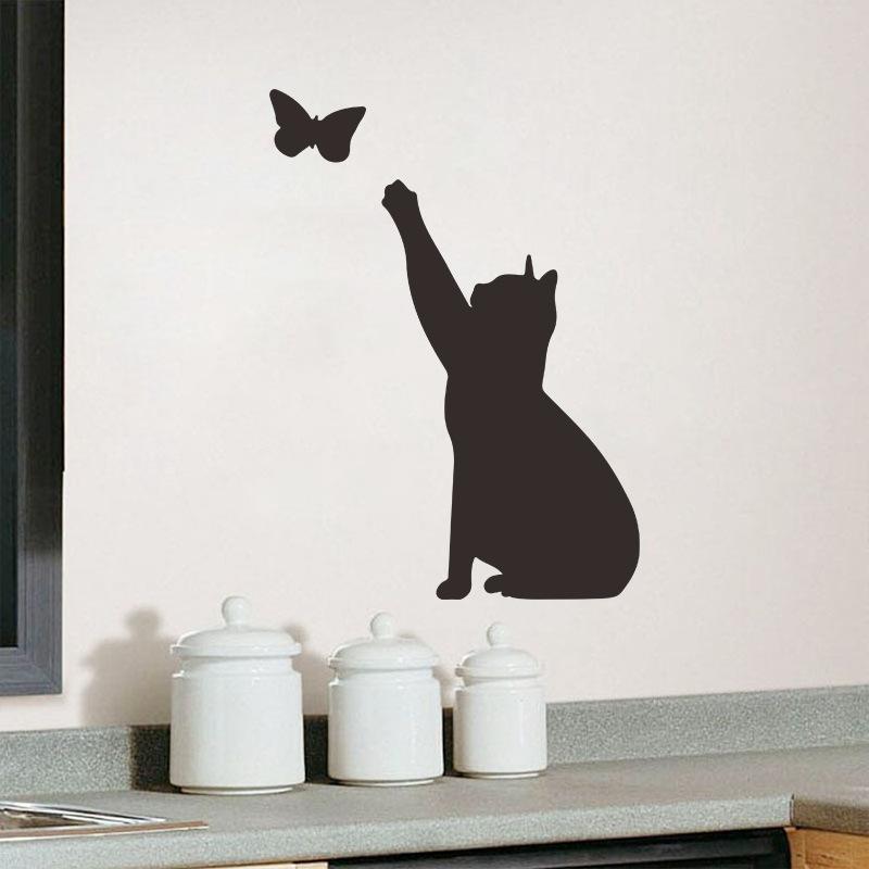 Creative Artistic Solid Color Cat and Butterfly Wall Sticker for Bedroom Entryway Self-Adhesive Removable Decoration
