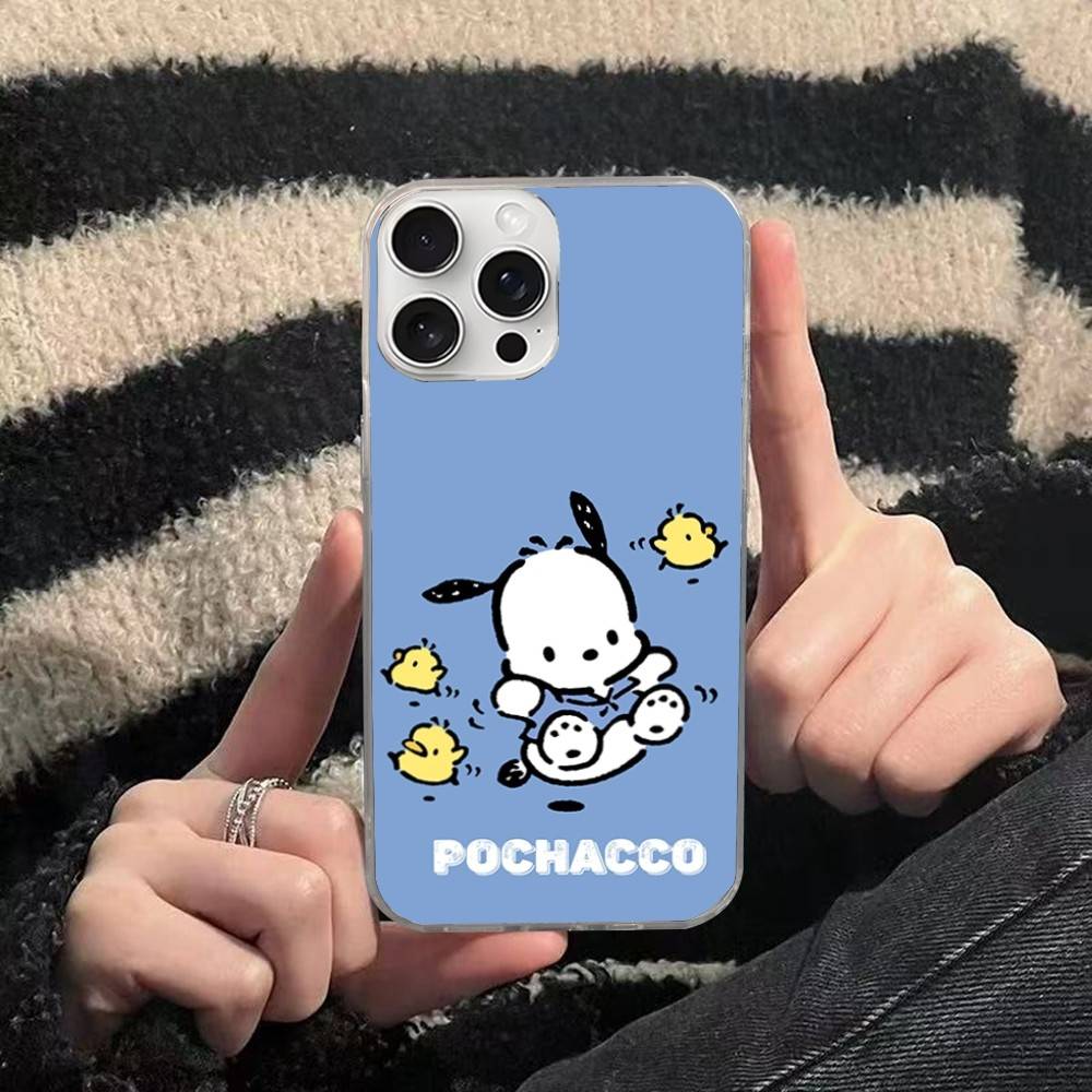 Cute P-Pochacco Phone Case For iPhone 16 15 11 12 13 14 17 Pro Max Plus Silvery Satin Cover Funda