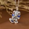 Blue Cute Small Pendant   Lion Dancing Tassel Necklace Chinese Style Copper Coin Design Banquet Couple Jewelry Gift