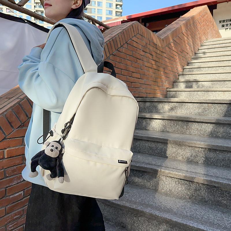 Men's Large Capacity Solid Color Backpack Women Travel Bag Junior High School Student Schoolbag
