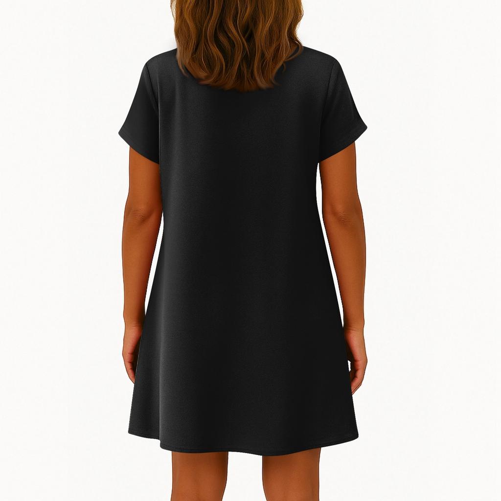 Modisches, farbiges Damen-Pulloverkleid mit V-Ausschnitt, Knöpfen und kurzen Ärmeln