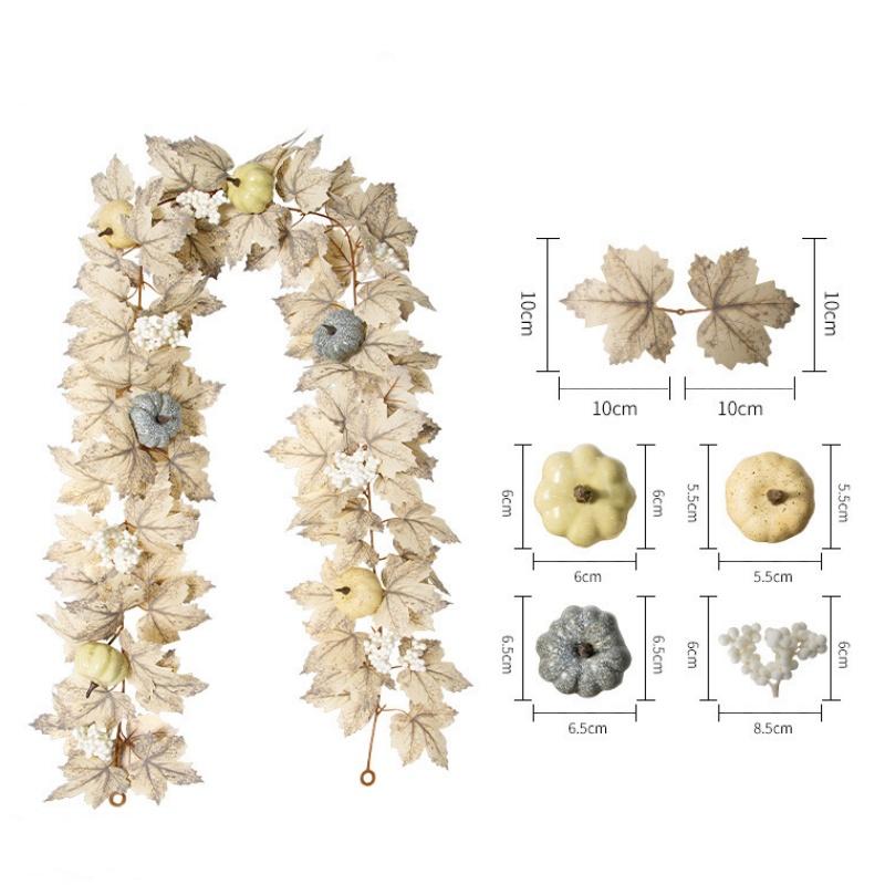 Fall Maples Leaves Garland Simulation Maple Leaf Pumpkin Berry Vine Wreath Thanksgiving Halloween Christmas Fireplace Decoration