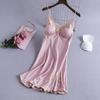 Sexy Silk Suspender Nightdress Women's Spring and Summer Thin Pajamas Lace Loungewear Ice Silk Suspender Skirt with Chest Pad