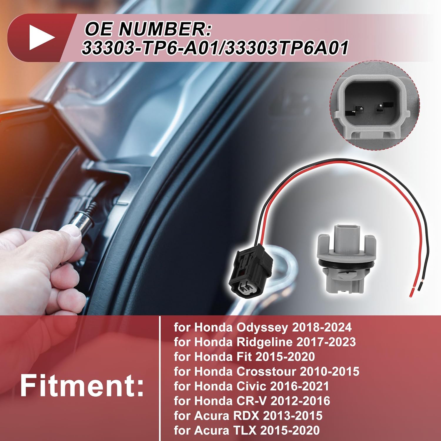

Tail Light Socket Wiring for Honda Odyssey 2018-2024 No.33303-TP6-A01 Lamp Bulb Pigtail Connector Harness