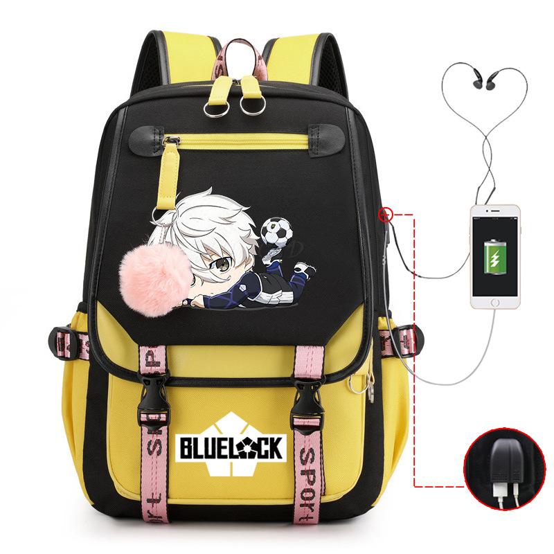 Blaues Gefängnis Anime Schultasche College Stil Große Kapazität Mittelschüler USB Rucksack