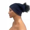 Gorro Azul Marino Moderno de Terciopelo con Pompón Velvet Otoño Invierno Universal