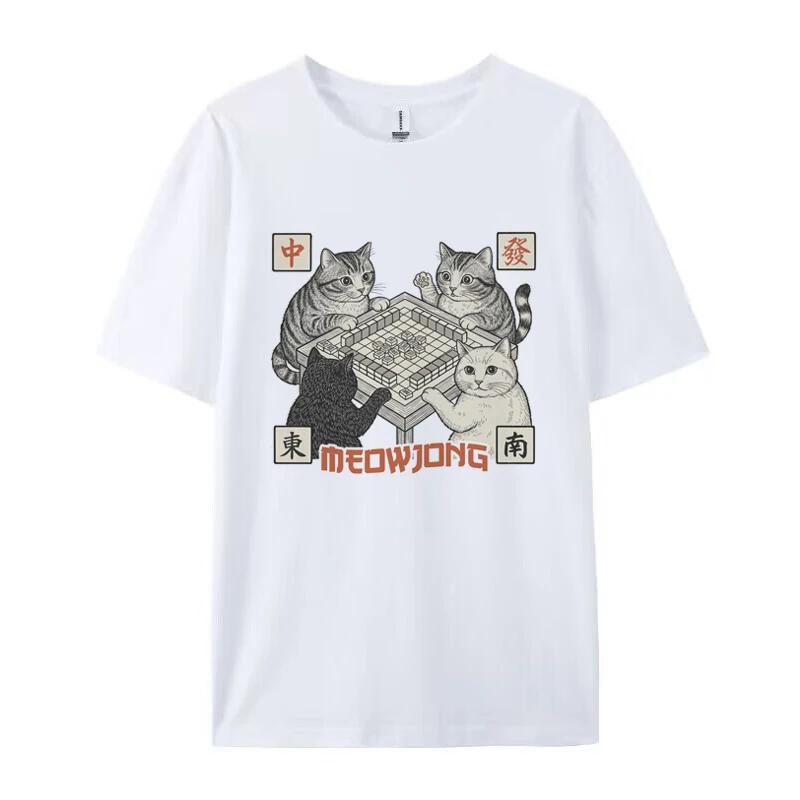 

Meowjong Смешные Мемные Котята Футболки для Женщин Милый Любитель Кошек Рубашка Свободная Ретро Маджонг Графические Футболки Унисекс Крутые Футболки Подарок S