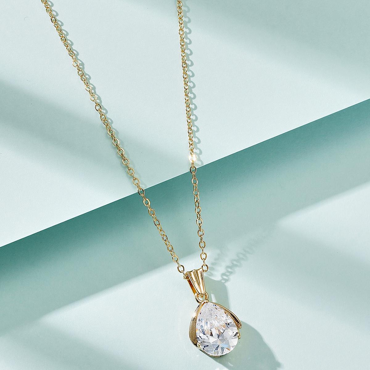 Fashion Trend Cute Zircon Bamboo Chain Gold Plated Droplet-Shaped Pendant for Party Waterdrop-shaped pendant золотой