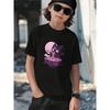 European Sizes Boys T-Shirt Casual Trendy Street Style Black with Cute Cat Eating Rachildren Moon Stars Pattern Kids Wear for Boys
