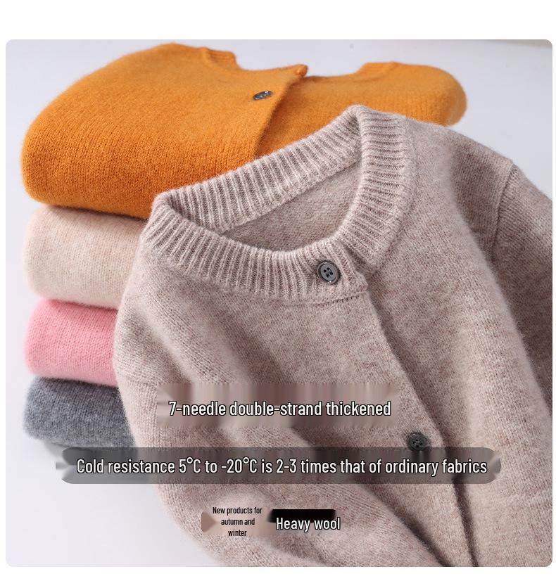 Kids' Pure Wool Round Neck Cardigan - Autumn & Winter Thick Sweater for Boys & Girls