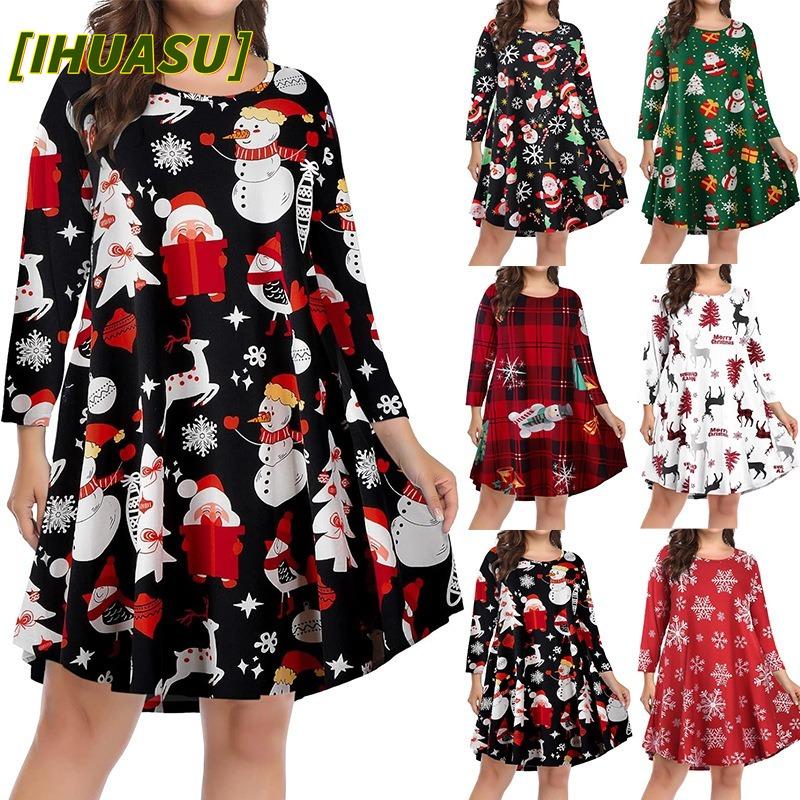 IHUASU Vestidos Casuais de Manga Comprida com Gola Redonda para Outono Inverno