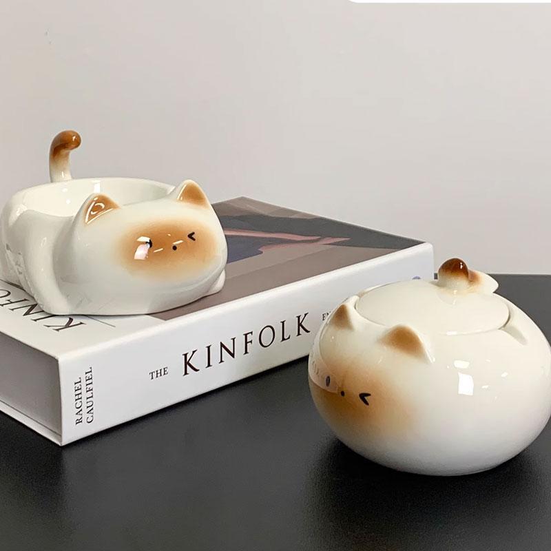 Siamese Cat Ashtray Living Room Office Desktop Ceramic Cigar Ashtray Home Decoration Accessories Cute Art Ornament ashtrays