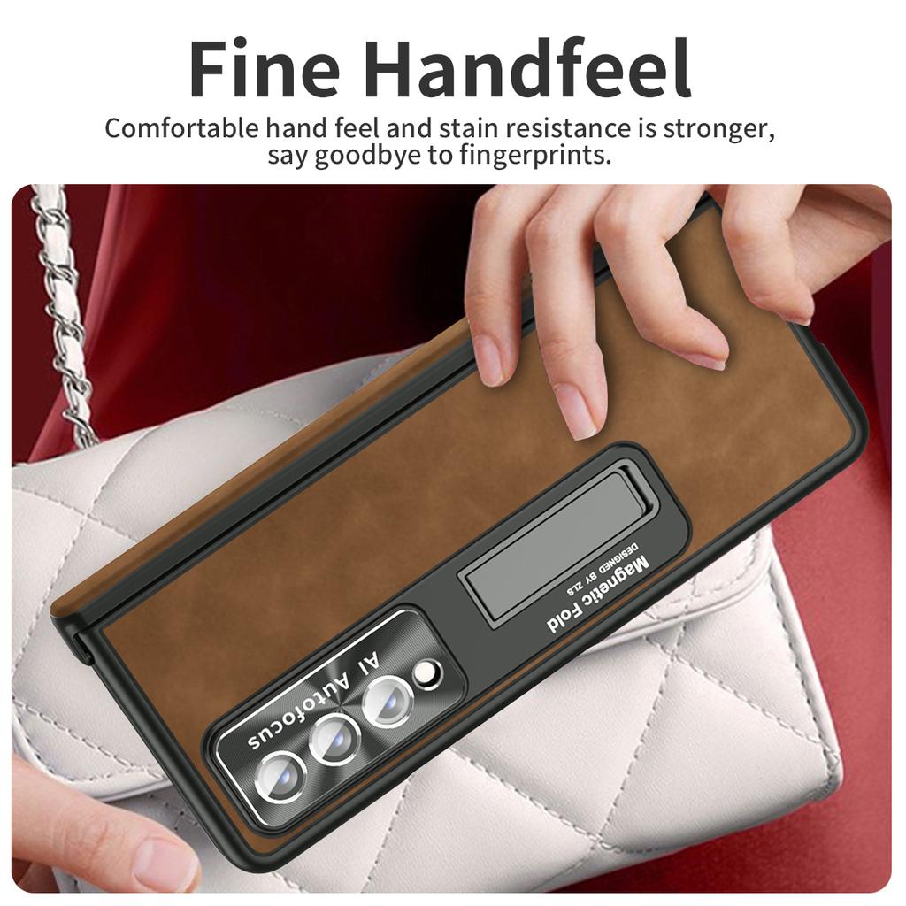 Fashion Front Glass Protector Leather Case For Samsung Galaxy Z Fold4 Zfold4 Fold 3 Fold3 Fold 4 Comfortable Kickstand Cover