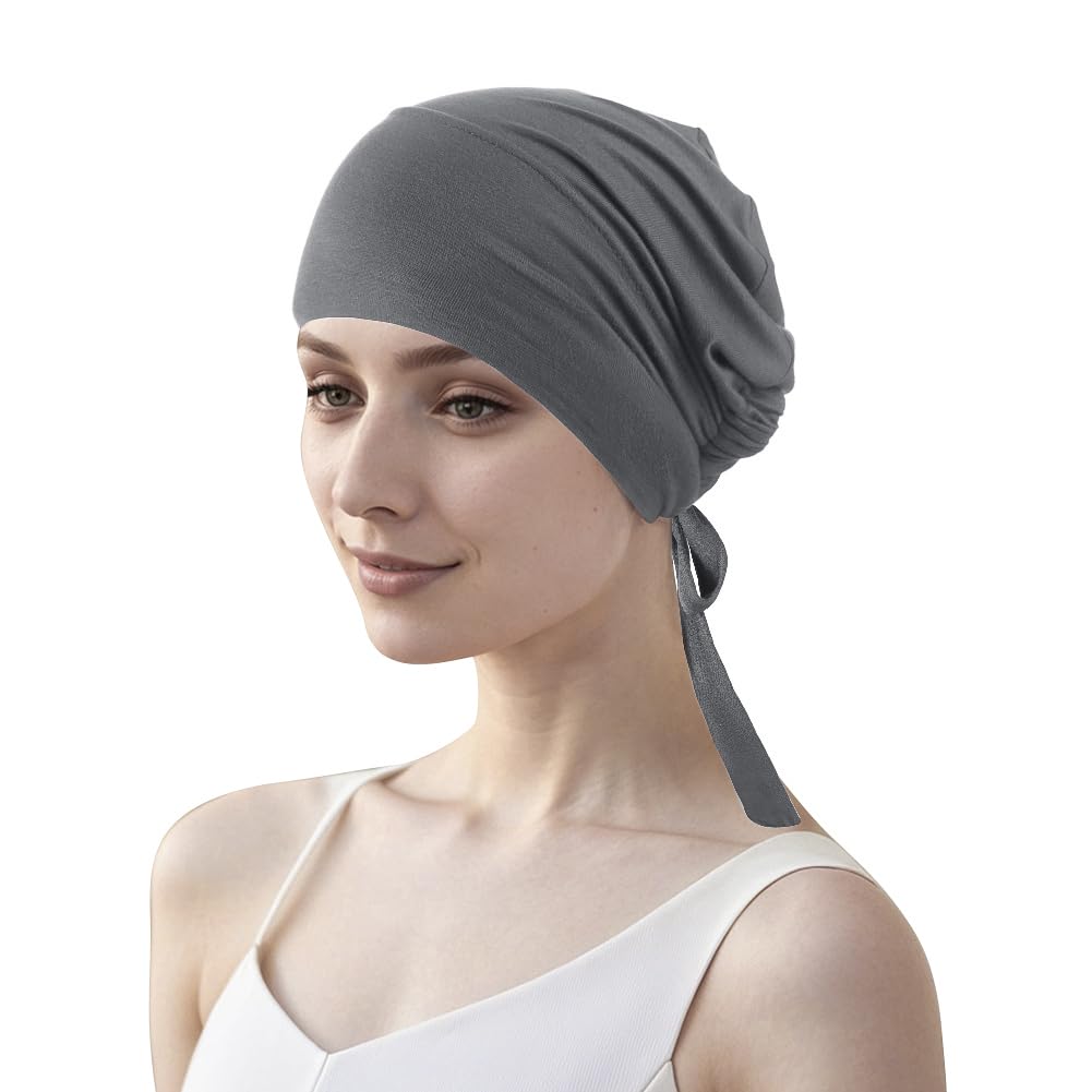 Ethnic Hair Solid Hair Care Cap with Headwear for Hair Loss and Breathable and Perfect for Everyday and Set of 2 Dark Women's Turban, Simple, Color,