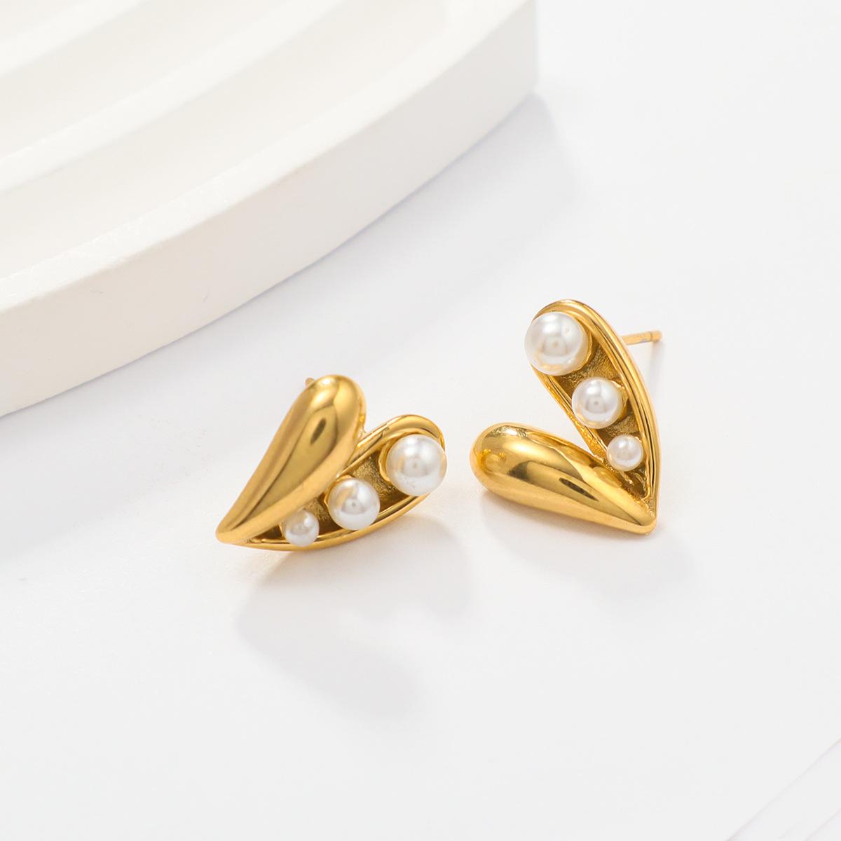 

1 пара из нержавеющей стали 316L, французские простые серьги с жемчугом и сердечками для женщин, новые модные простые вечерние ювелирные изделия, подарочные аксессуары 2cm золотой