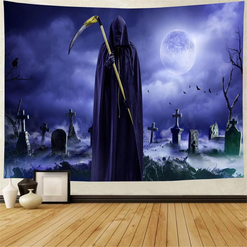 Boho Wicked Magic Castle Ghost Wall Rug Decor Devil Bedspread Cushion Halloween Pumpkin Lantern Wall Tapestry Tapiz