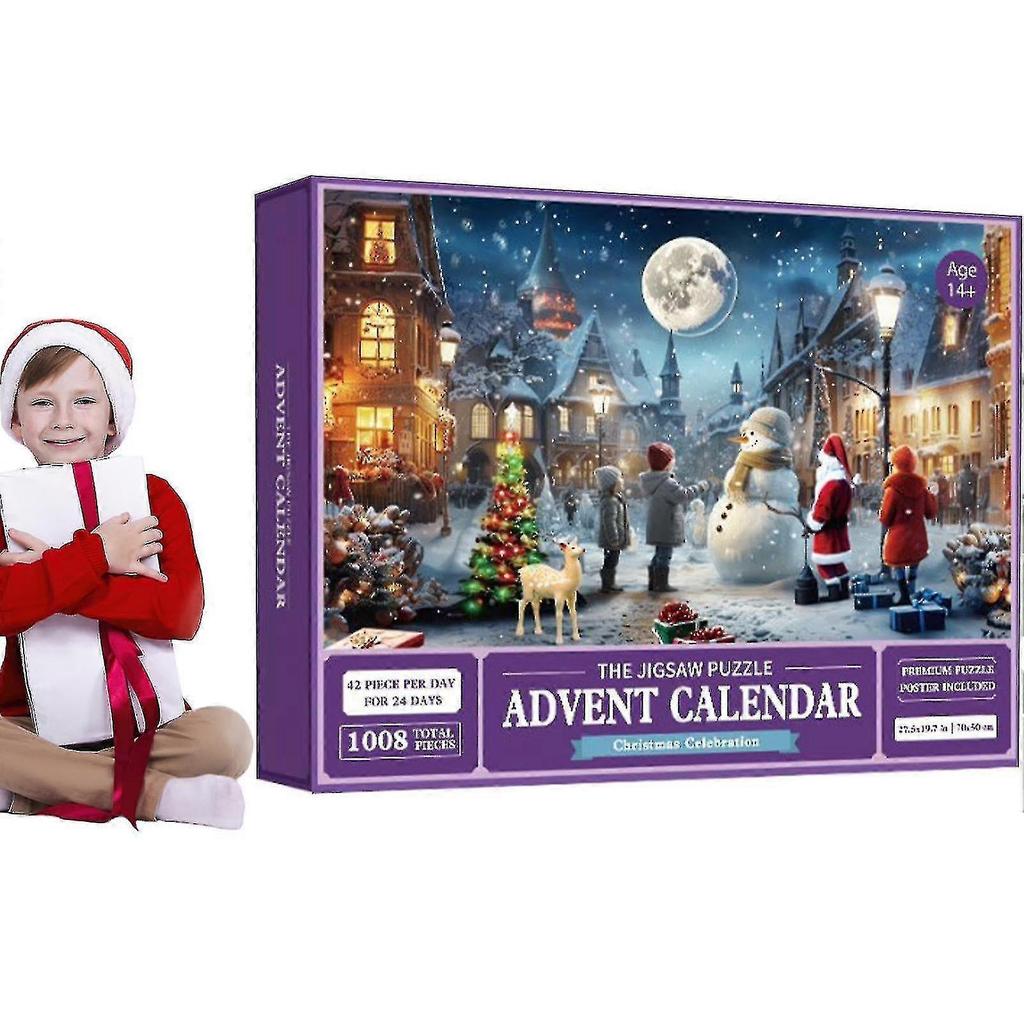 Adventskalender 2024 – Weihnachtsmann bereitet Geschenke vor – Familienpuzzle mit 1008 Teilen, 24 Schachteln für den Countdown bis Weihnachten