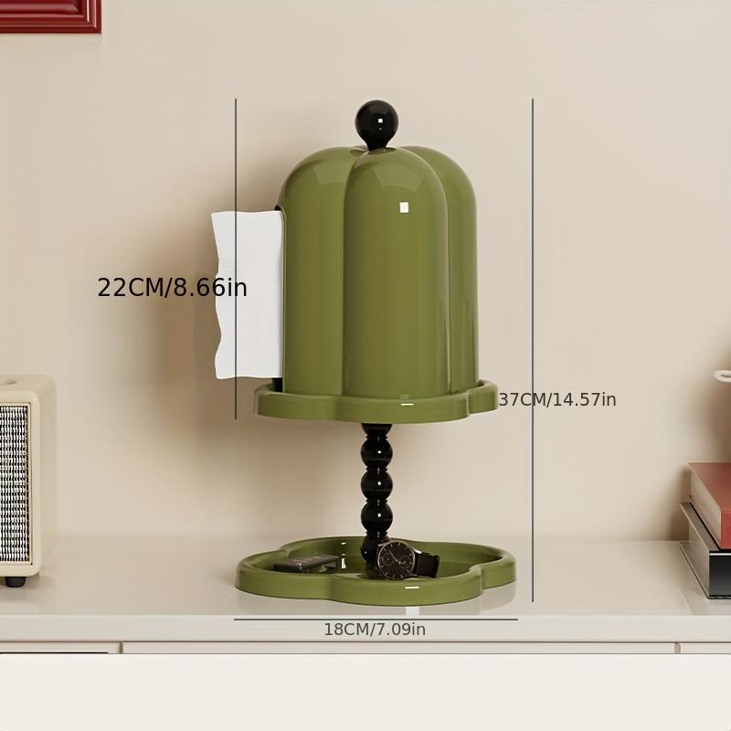 

1Pc Vintage-Inspired Double-Layer Storage Box with Lid - Dustproof, Round Plastic Organizer for Bathroom, Living Room зелений