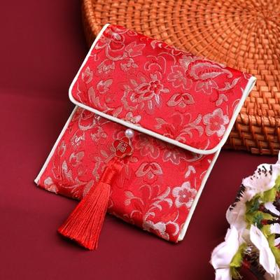 Neujahrs Segensworte Brokat Roter Umschlag Quaste Frühlingsfest Geldtasche HongBao Blumen Neujahrs Geldbeutel