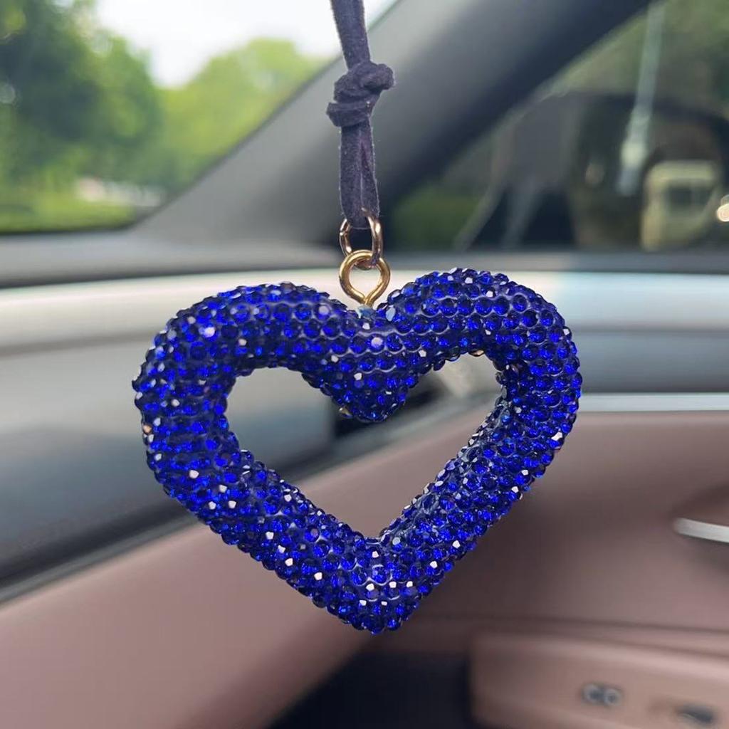 Ceramic Heart Car Pendant Full of Diamonds Mirror Hanging Ornament Keychain for Automobiles