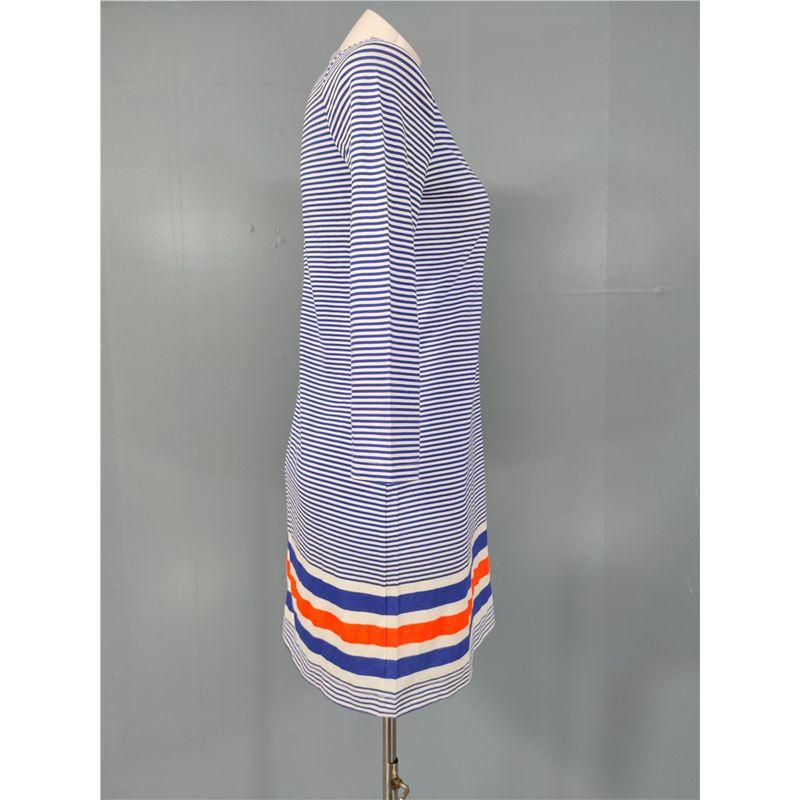 Foreign Trade Order Li's Casual All-matching Stripe Cotton Comfortable 3/4 Sleeve Round Neck Slimming Color Matching New Dress Women