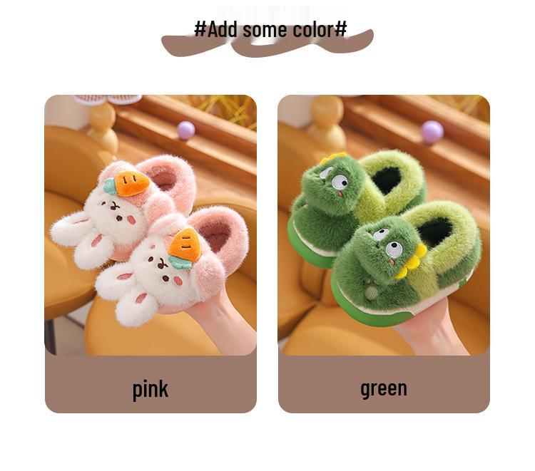 Children's Cute Rabbit Non-Slip Plush Slippers - Warm, Thick Sole, Heel-Covered, Available In Small, Medium, Large.