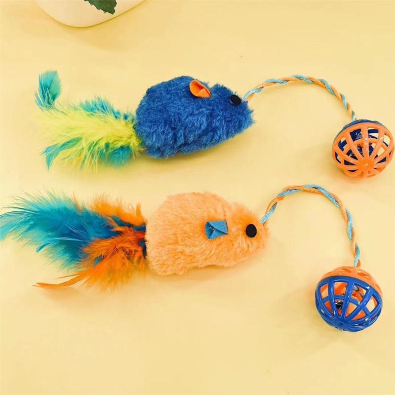 Interactive Plush Cats Exercise Mouse Toy with Bells Ball and Feathered Promotes Active Playtimes And Owner Pet