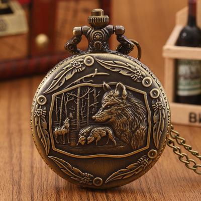 Módní pánské kapesní hodinky Creative Wild Wolf Vintage bronzové kapesní hodinky Pánské módní přívěsek Quartz hodiny s řetízkem na náhrdelník Nejlepší dárek