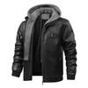 European and American hooded PU leather jacket leather jacket men's new winter warm jacket