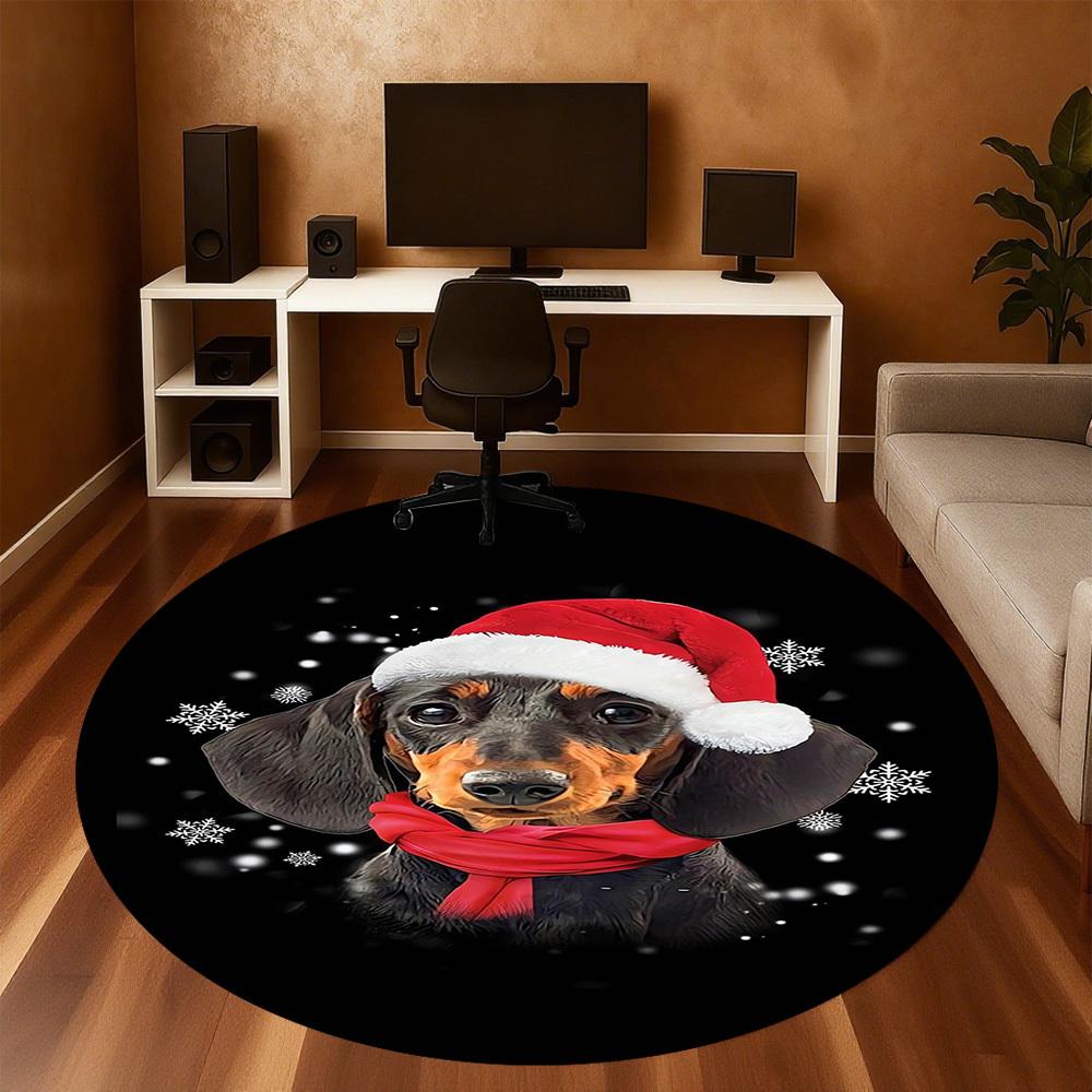 1pc Santa hat, snowflakes Pattern Office Round Rugs, Under Chair Round Rugs for Living Room, Bedroom, Bathroom Decoration Carpet 091860