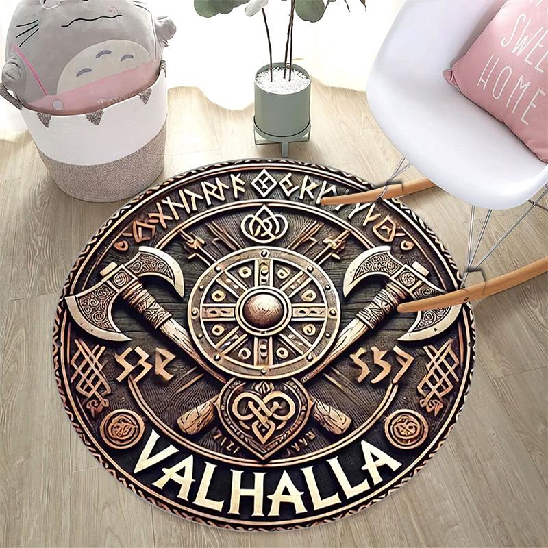 1Pc Viking theme Printed circular carpet, home door mat, outdoor travel protection carpet A1