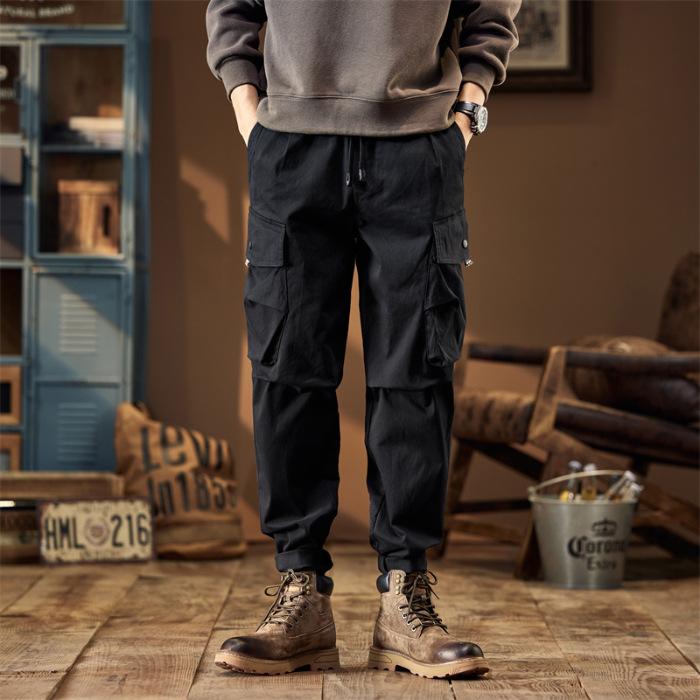 

Мужские рабочие брюки большого размера с несколькими карманами и свободными фирменными брюками Tide на шнурке, повседневные брюки, мужские повседневные брюки, одежда, рабочие брюки 4XL чёрный