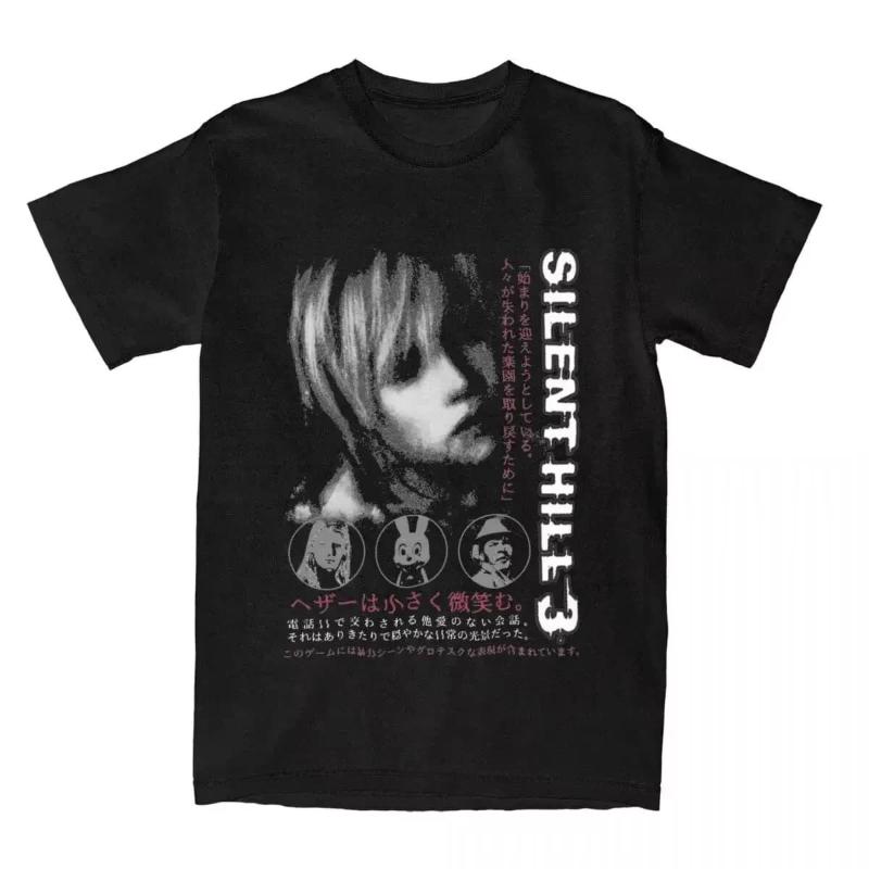Silent Hill 3 Vintage Horror Game T Shirt Heather Portrait Japanese Text Graphic Short Sleeve O Neck Tee Retro Gaming Casual Summer Top for Men Women