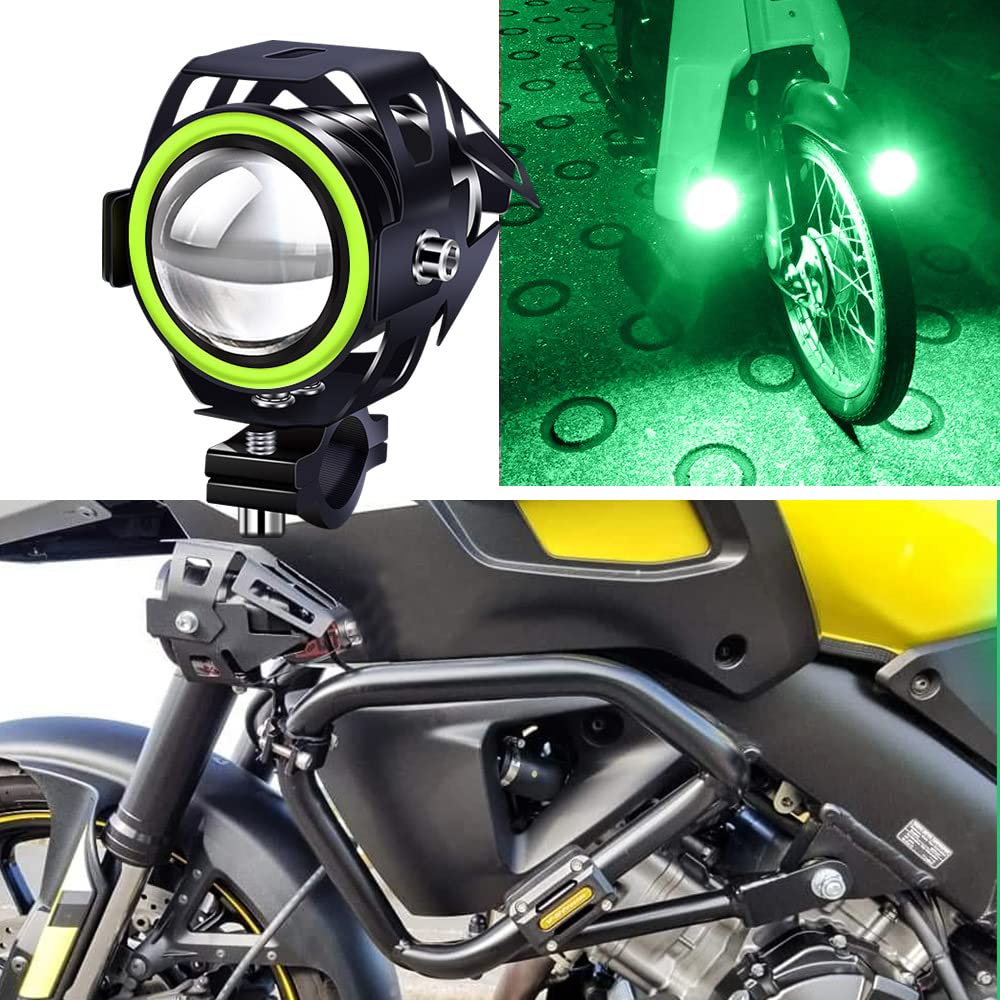 X-STYLE U7 Motorcycle Fog Lamp, 2 Modes, White + Green Squid Ring, LED Headlight,