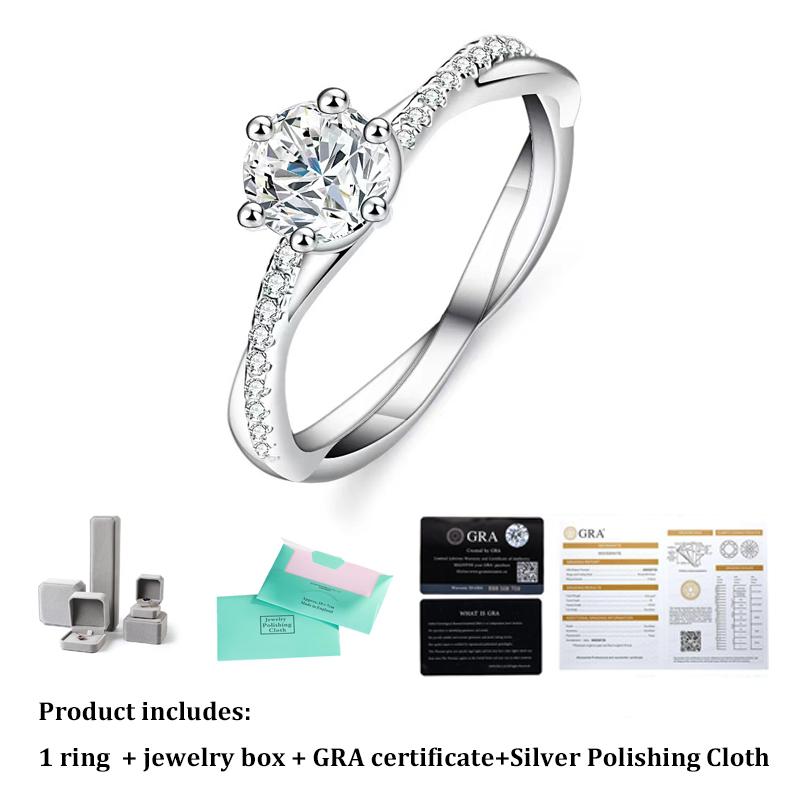 Fashion D Color Real Moissanite Diamond Ring S925 Sterling Silver Six Prong Fine Jewelry Wedding Gift for Women