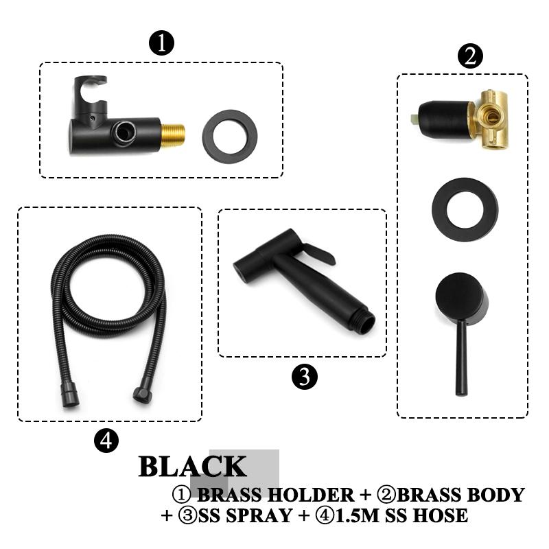 Black Stainless Steel Handheld Sprayer Bidet Shower Shattaff with Shower Hose and Bracket for Bathroom Toilet Hot Cold Water