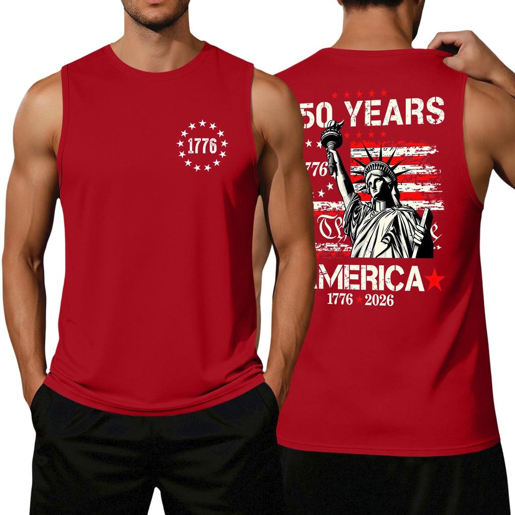 Men's Loose Fit Sleeveless Tank Top Casual Flag Print Graphic Tee WE THE PEOPLE 250 Years Commemorative Design Summer Shirt
