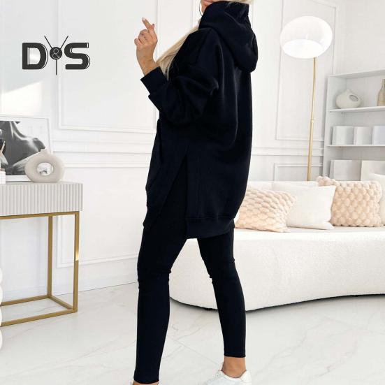 Set de 2 pantaloni pentru femeie, cu glugă, cu mânecă lungă, cu tiv, cu glugă, cu talie elastică, pantaloni slim fit