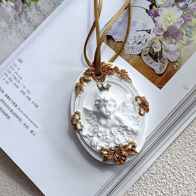 INS FARCENT Carved Angel Aromatherapy Gypsum Tassel Automobile Hanging Ornament Fragrant Stone Car Balm Perfume Gift Flower Fairy B Other notes