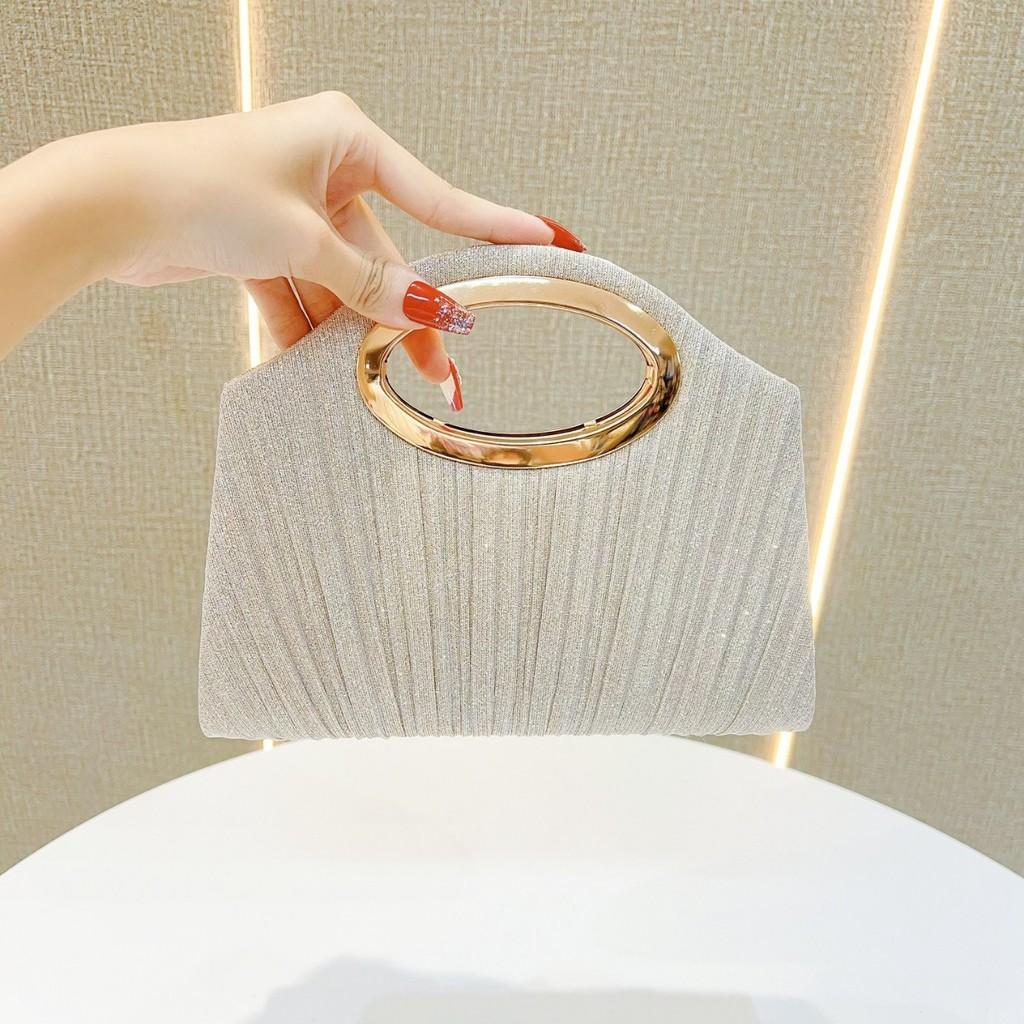 Polyester Evening Clutch Bag With Sequins And Pleats For Formal Events