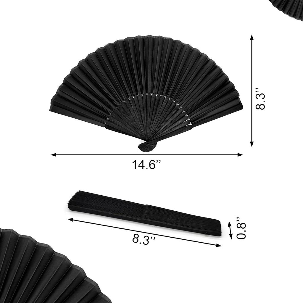 Bliingdom Black Folding Hand Classic Style Fan Fabric Bamboo Ribs Hand Held Chinese/Spanish Foldable Fan for Wedding, Party Favor, Performance,