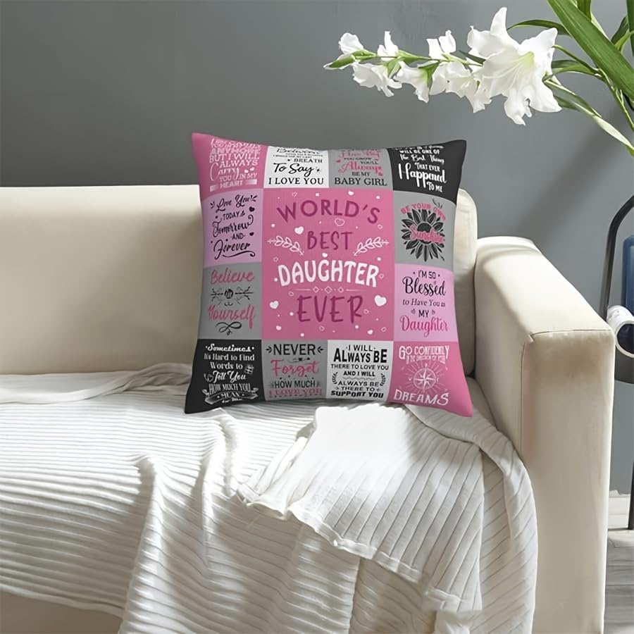 Double Sided Print World'S Best Daughter Cushion Cover, Inspirational Love Quote Throw Pillow Case For Home Decor (No Insert)