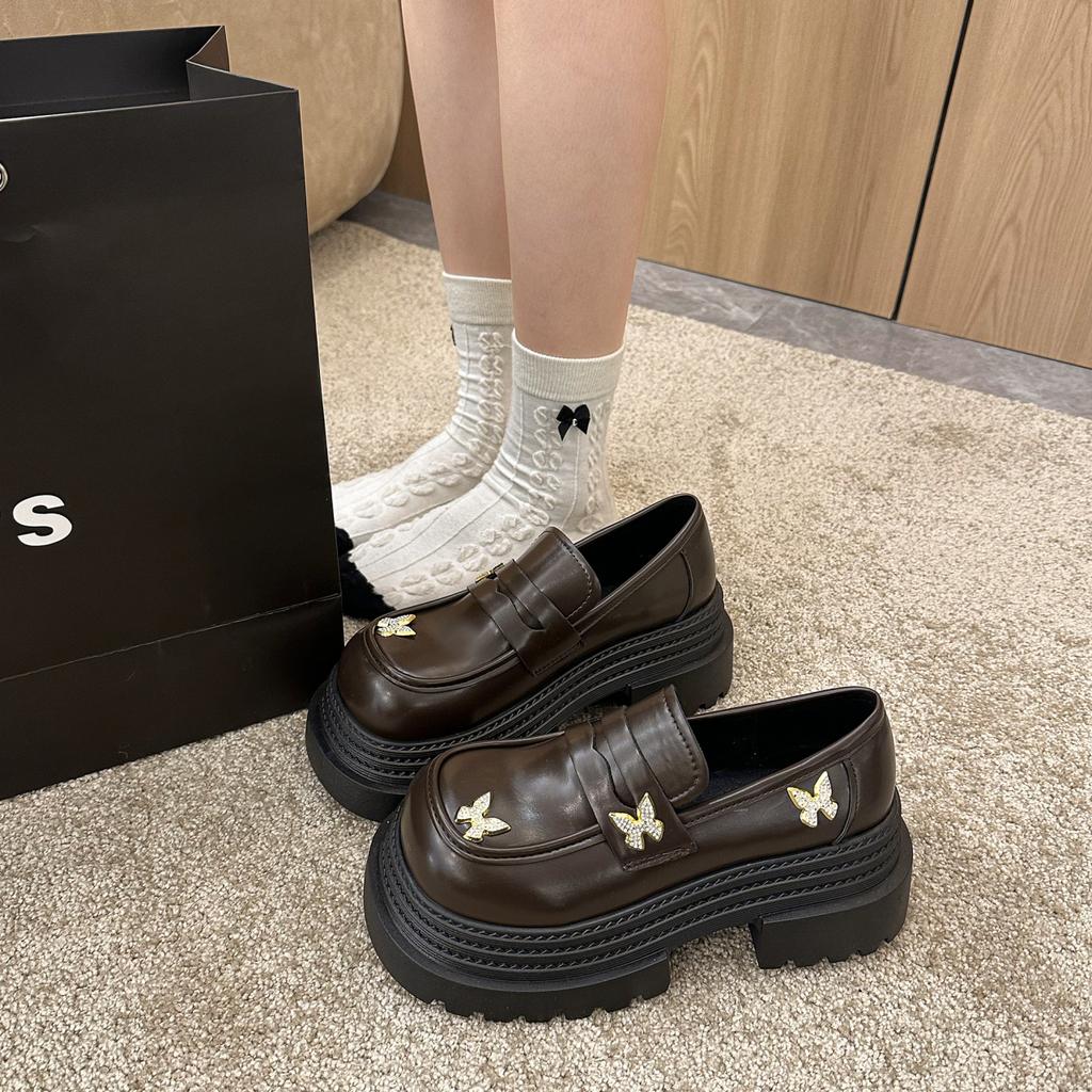 Fashion Fashion Loafer Shoes PU Leather Shoes for Women 2025 New Slip-ons Heels  Casual Thick Bottom Round Toe Shoes  Heels Women