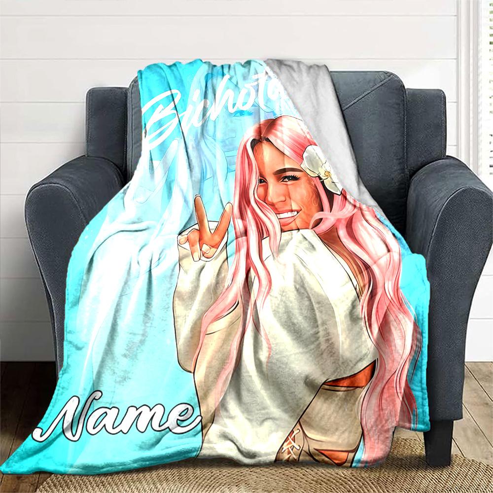 Customiz Name Personality singer Karol G Blanket Soft &Warm Sofa Office Bed Travel Lunch Break Blanket, Gift Suitable All Seasons