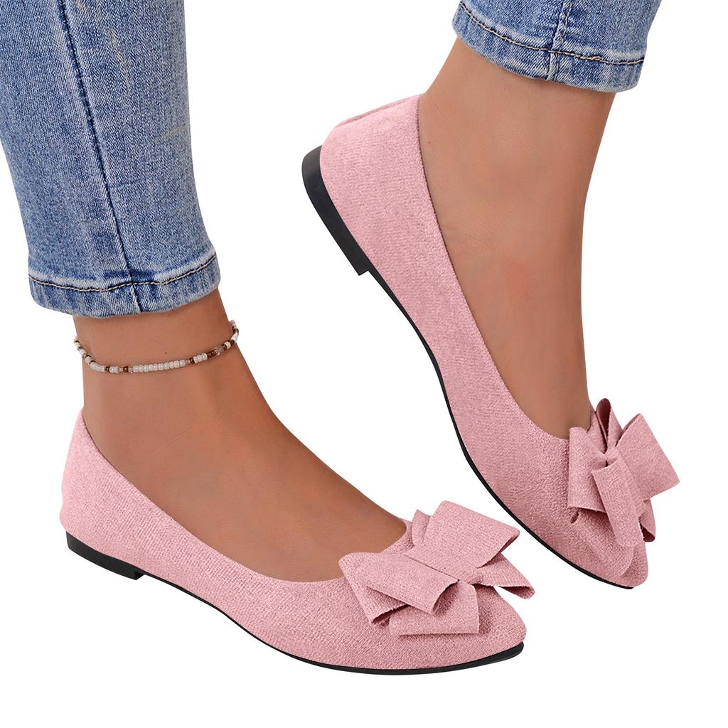 Women Bow Detail Pointed Toe Ballet Flats Slip On Low Heel Comfortable Casual Shoes for Daily Wear