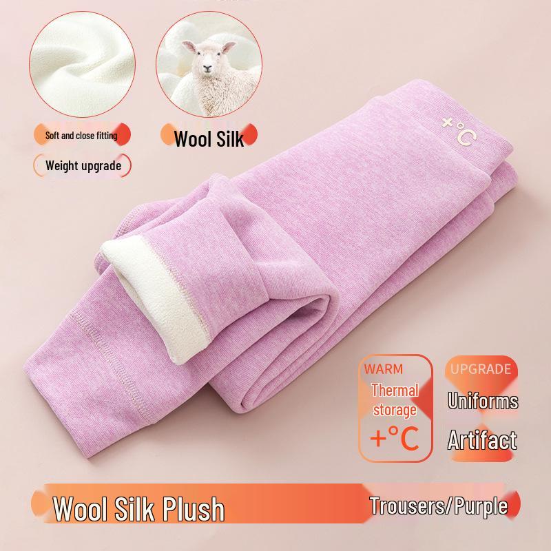 Kids' Plus Velvet Thick Base Layer Pants - Warm Pants for Middle & Primary School Students (Autumn/Winter)